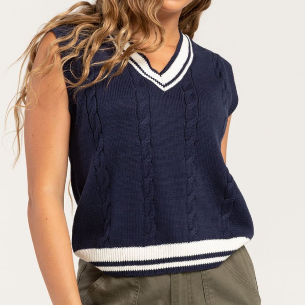 RSQ Womens Navy/White Tipping Sweater Vest/NWT/XXL